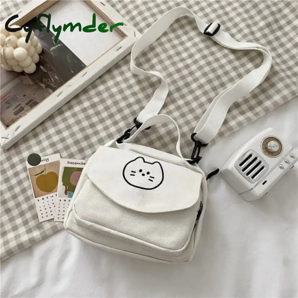 Cyflymder New Canvas Small Fresh Ladies One-shoulder Diagonal Bag Multifunctional Fashion Cartoon Print All-match Package