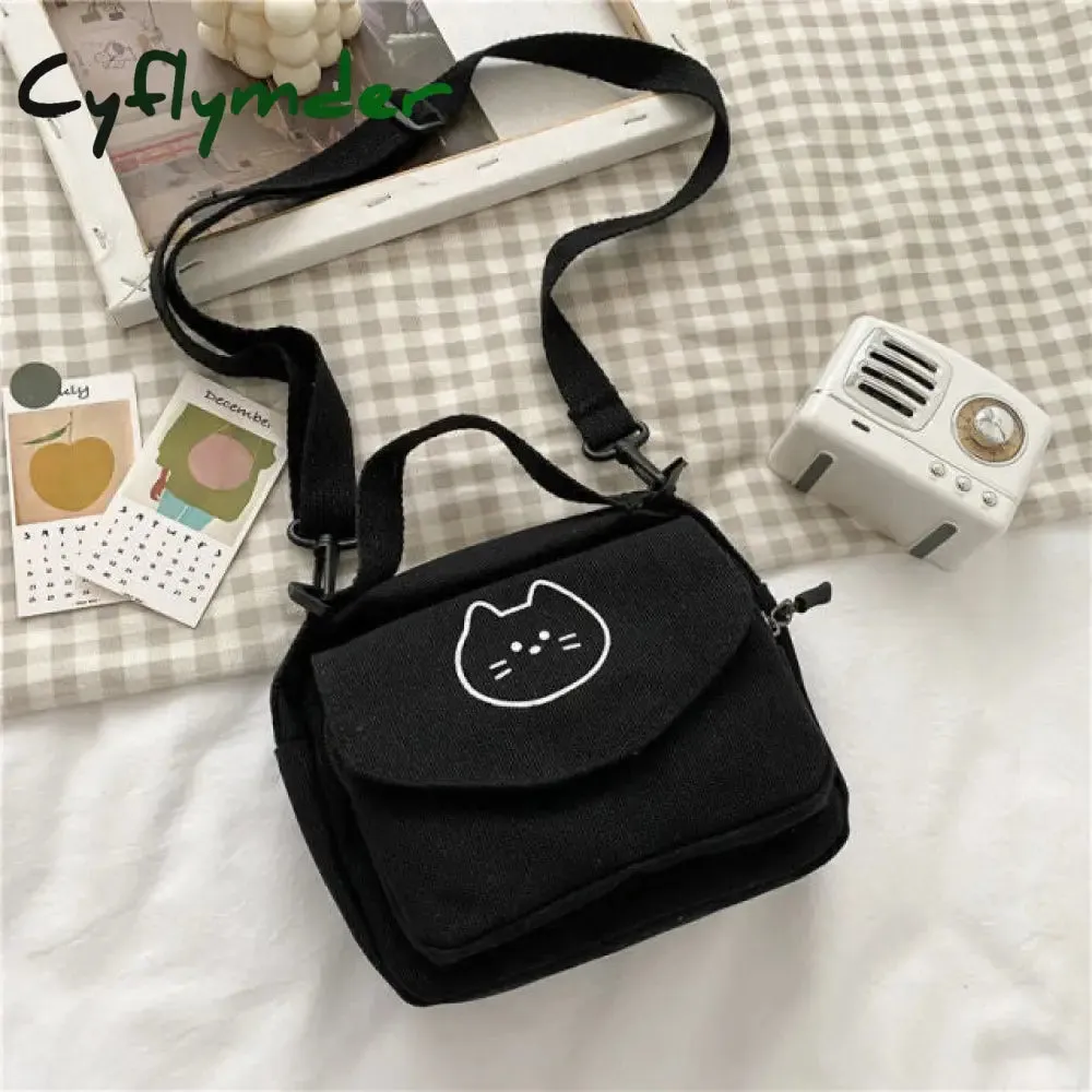 Cyflymder New Canvas Small Fresh Ladies One-shoulder Diagonal Bag Multifunctional Fashion Cartoon Print All-match Package