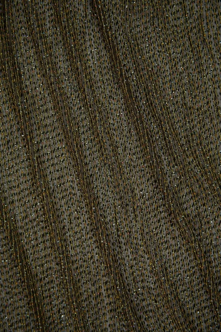 Dark Brown Sequins & Beads on Silk Chiffon Fabric