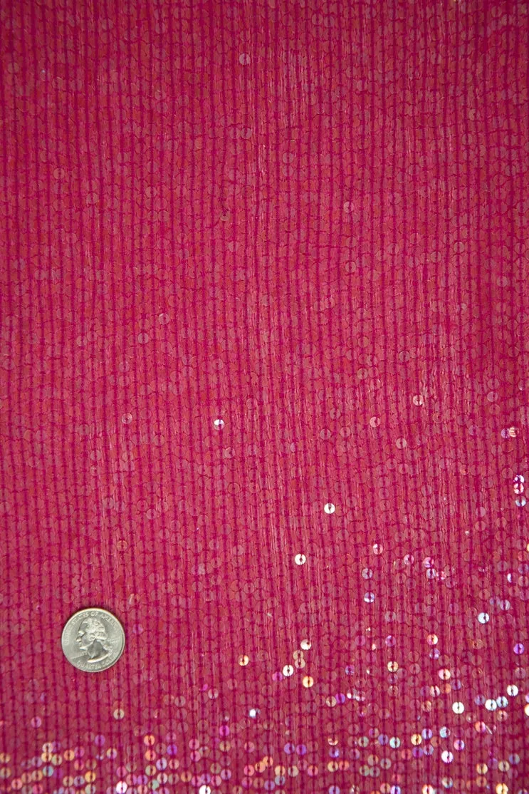 Deep Pink Sequins & Beads on Silk Chiffon JEC-132-32 Fabric