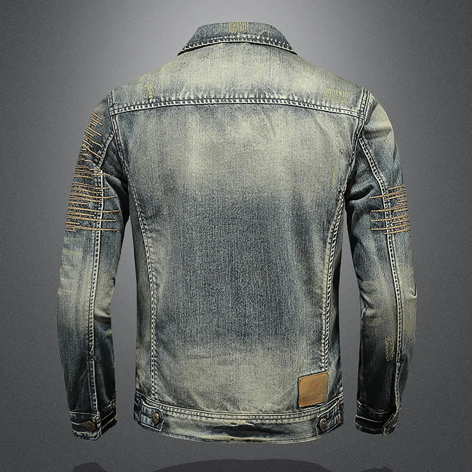 Denim Jacket for Man Collar Long Sleeve Outfits Button Down Fall Plus Size Slim Basic Western Coat Ripped Cardigan 2025