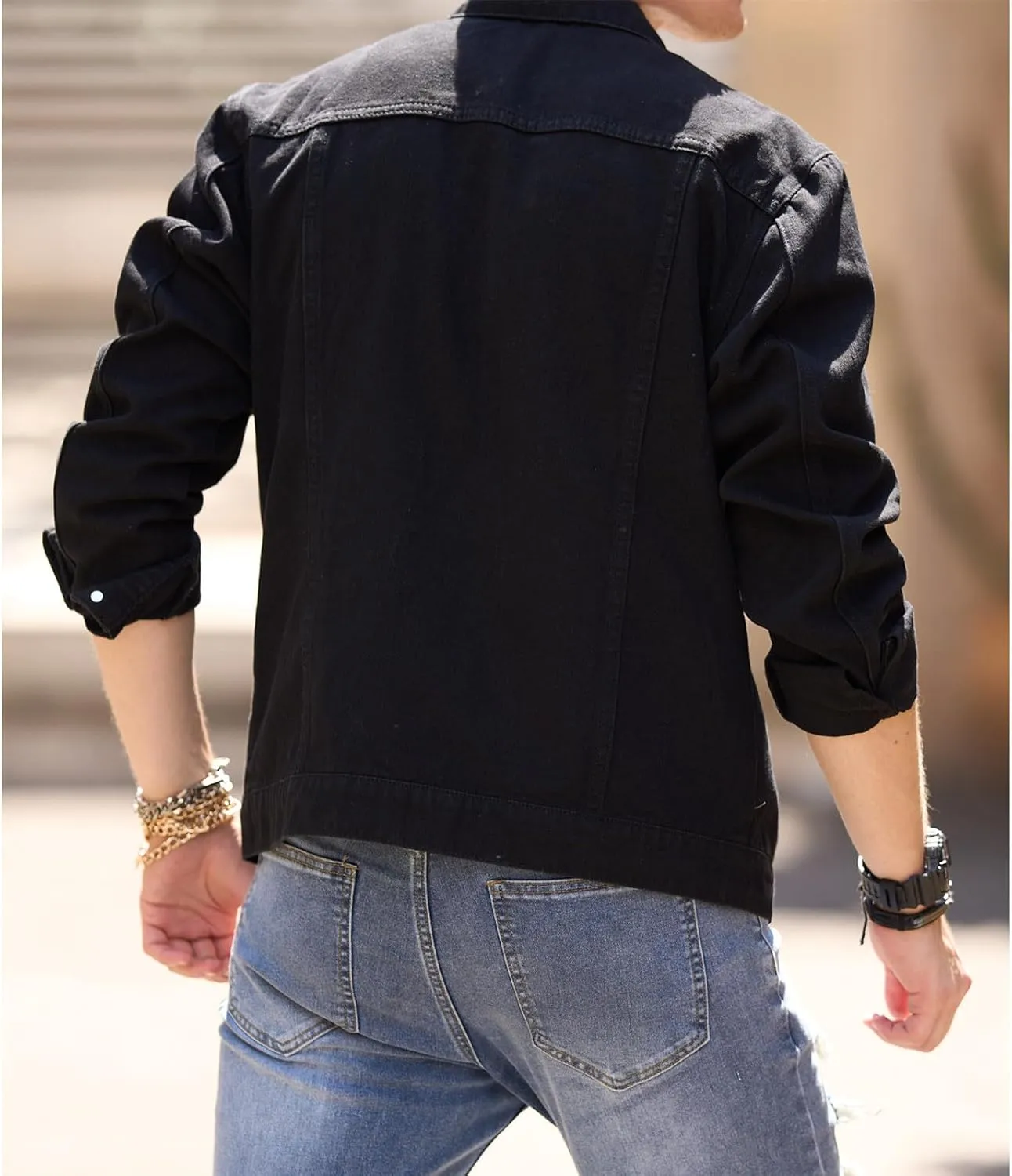 Denim Jacket for Man Collar Long Sleeve Outfits Button Down Fall Plus Size Slim Basic Western Coat Ripped Cardigan 2025