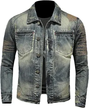 Denim Jacket for Man Collar Long Sleeve Outfits Button Down Fall Plus Size Slim Basic Western Coat Ripped Cardigan 2025