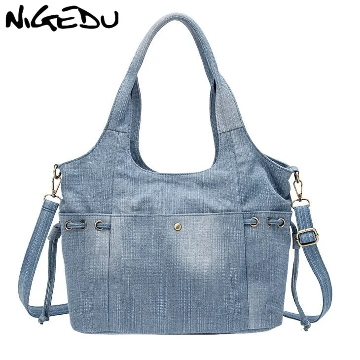 Denim Women Shoulder Bag New Fashion Jeans High Quality Crossbody Bag female big Tote Travel Handbag Large Mochila Bolsa blue