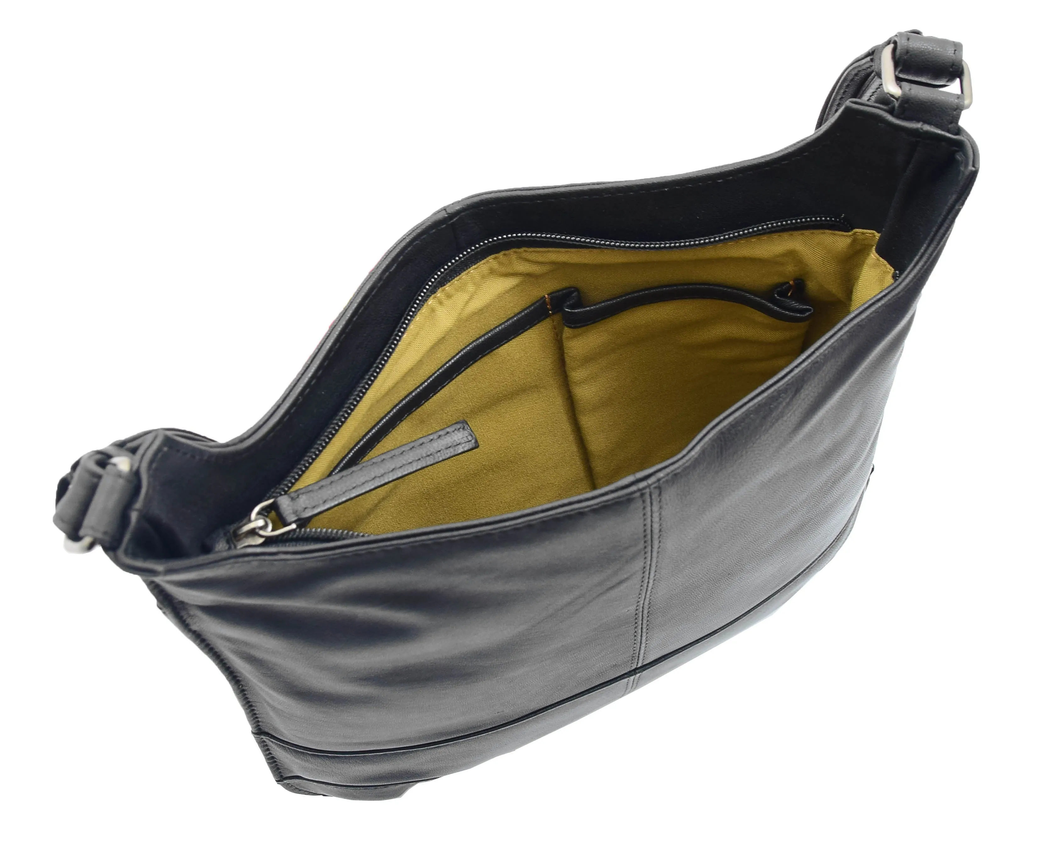 DR342 Women's Real Leather Hobo Shoulder Handbag Black