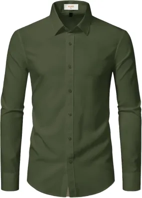 Dress Shirts for Men Stretch Slim Fit Long Sleeve Mens Dress Shirts Casual Business Muscle Fit Button Down Shirts