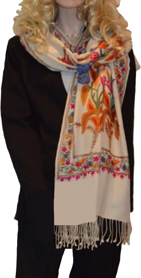 Fancy Shawl/Embroidery scarf/Embroidery Shawl/Crewel Embroidery/Hook Embroidery (IVORY #4)