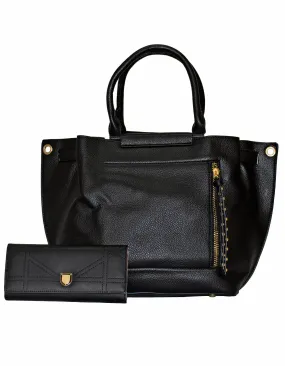 Fino 2826 51125 Faux Leather Stud Design Zip Handbag with Purse - Black