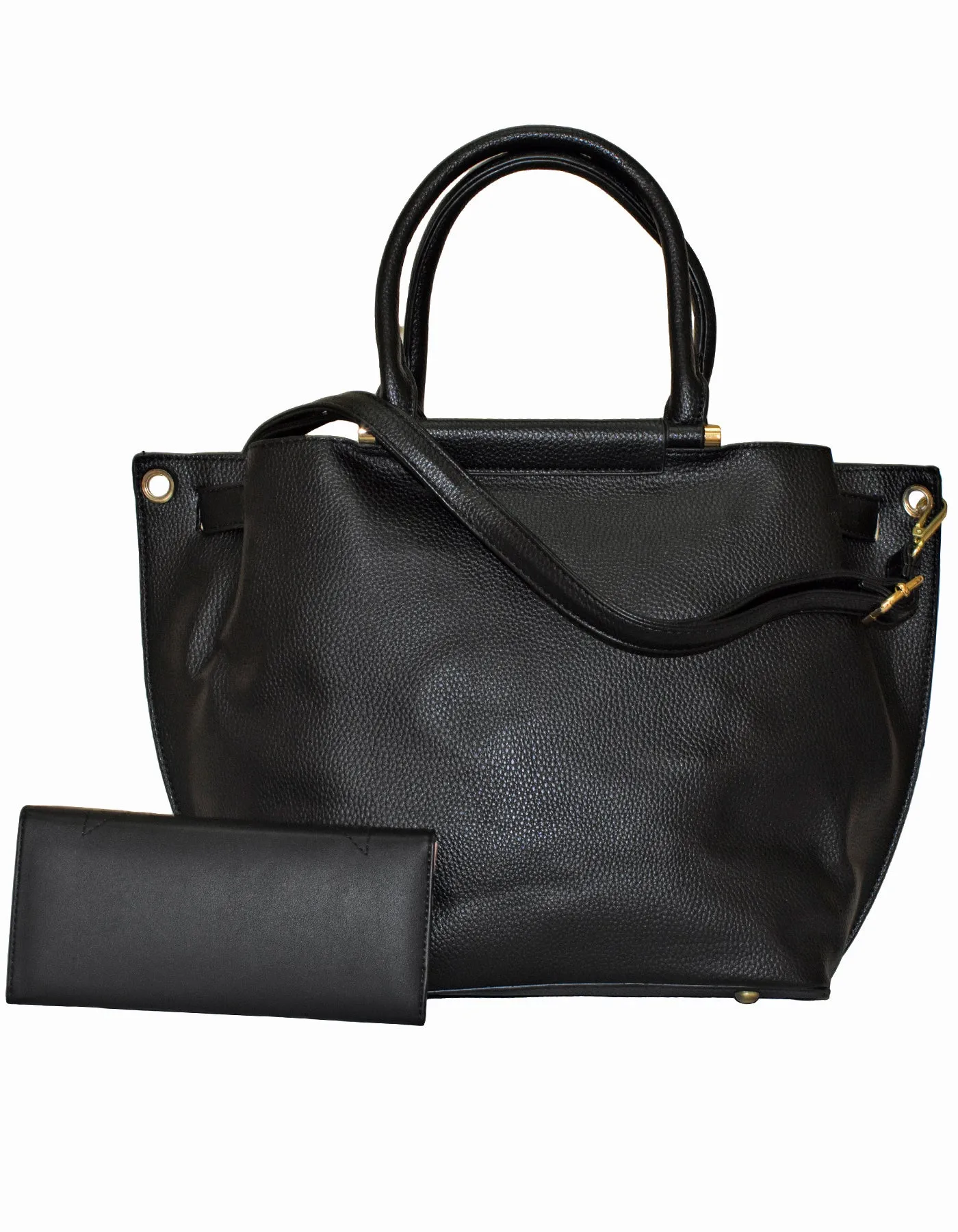 Fino 2826 51125 Faux Leather Stud Design Zip Handbag with Purse - Black