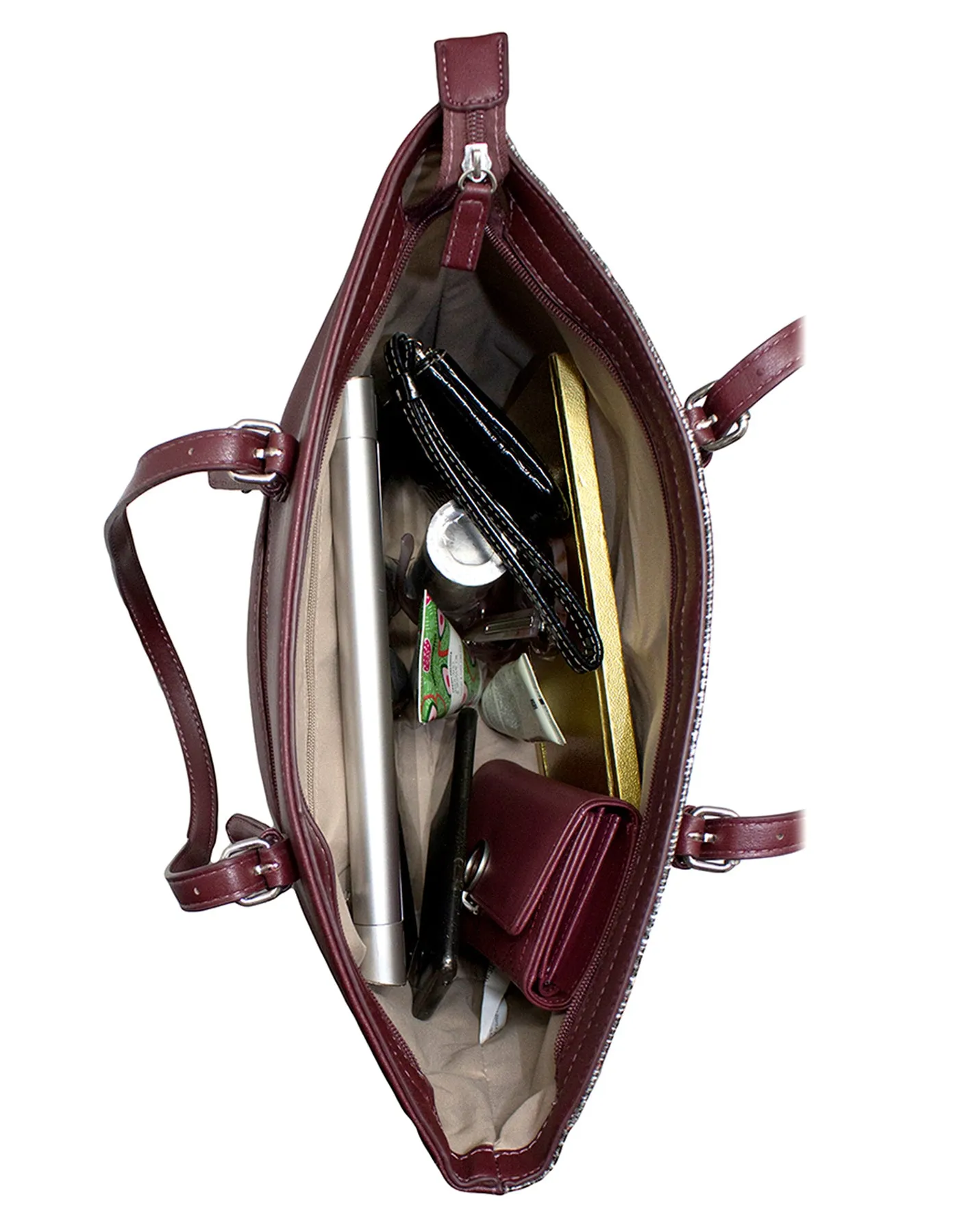 Fino G-8211-2 Faux Leather Check Print Tote Handbag