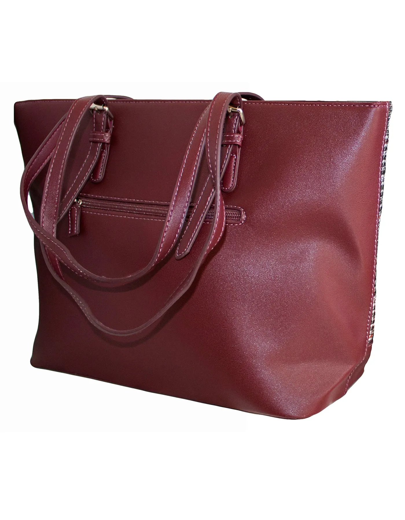 Fino G-8211-2 Faux Leather Check Print Tote Handbag