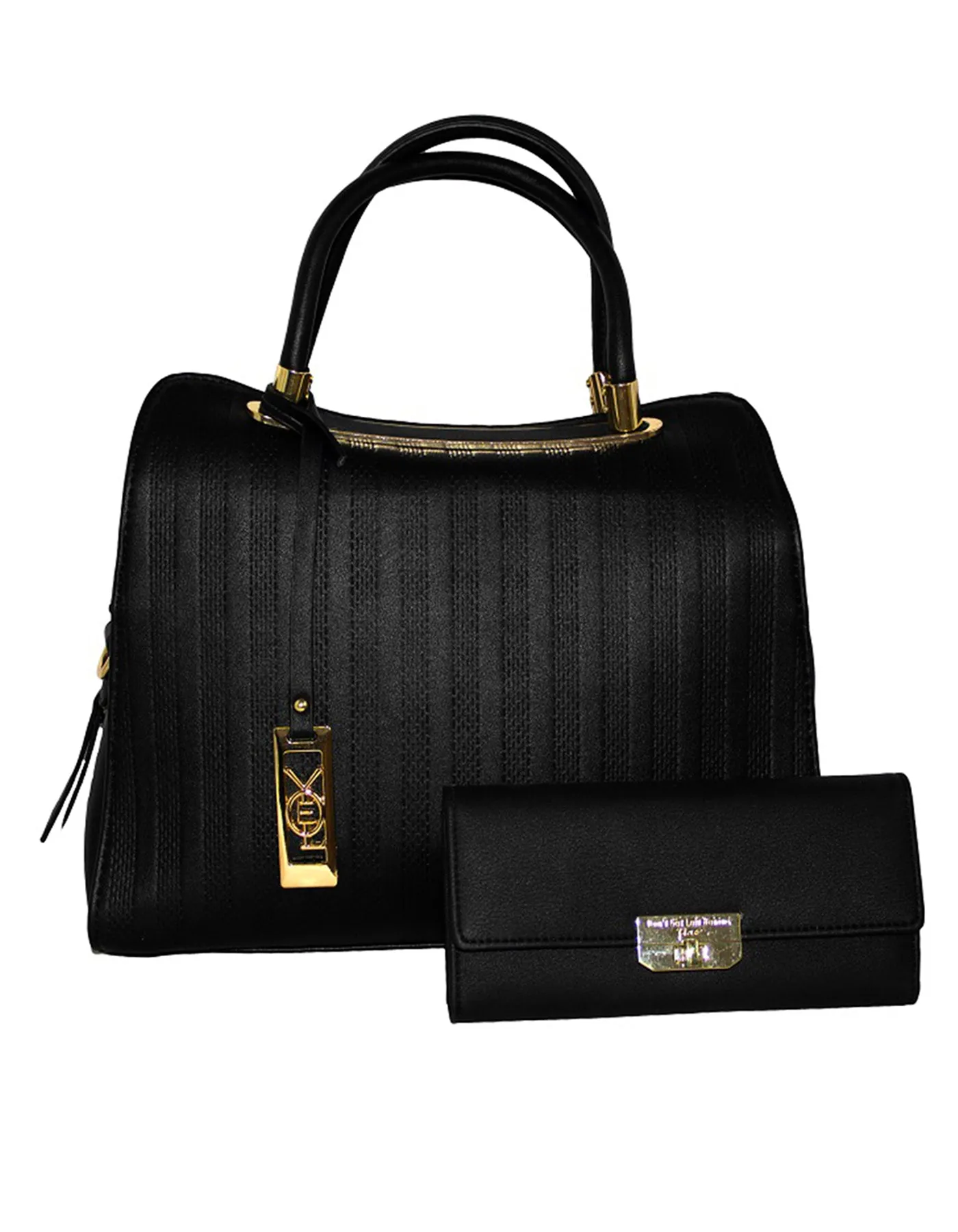 Fino H6831 751362 Faux Leather Handbag with Purse Set – Black