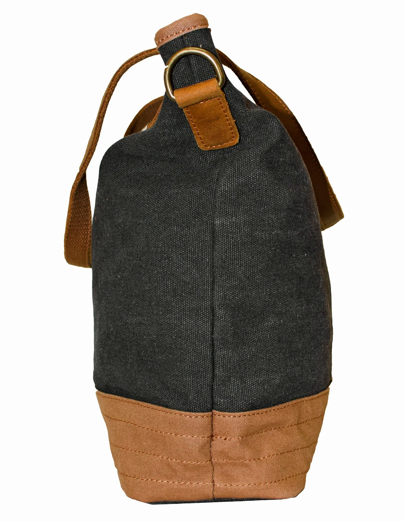 Fino SL-522 Canvas and Genuine Leather Shoulder Bag with Brass Hardware
