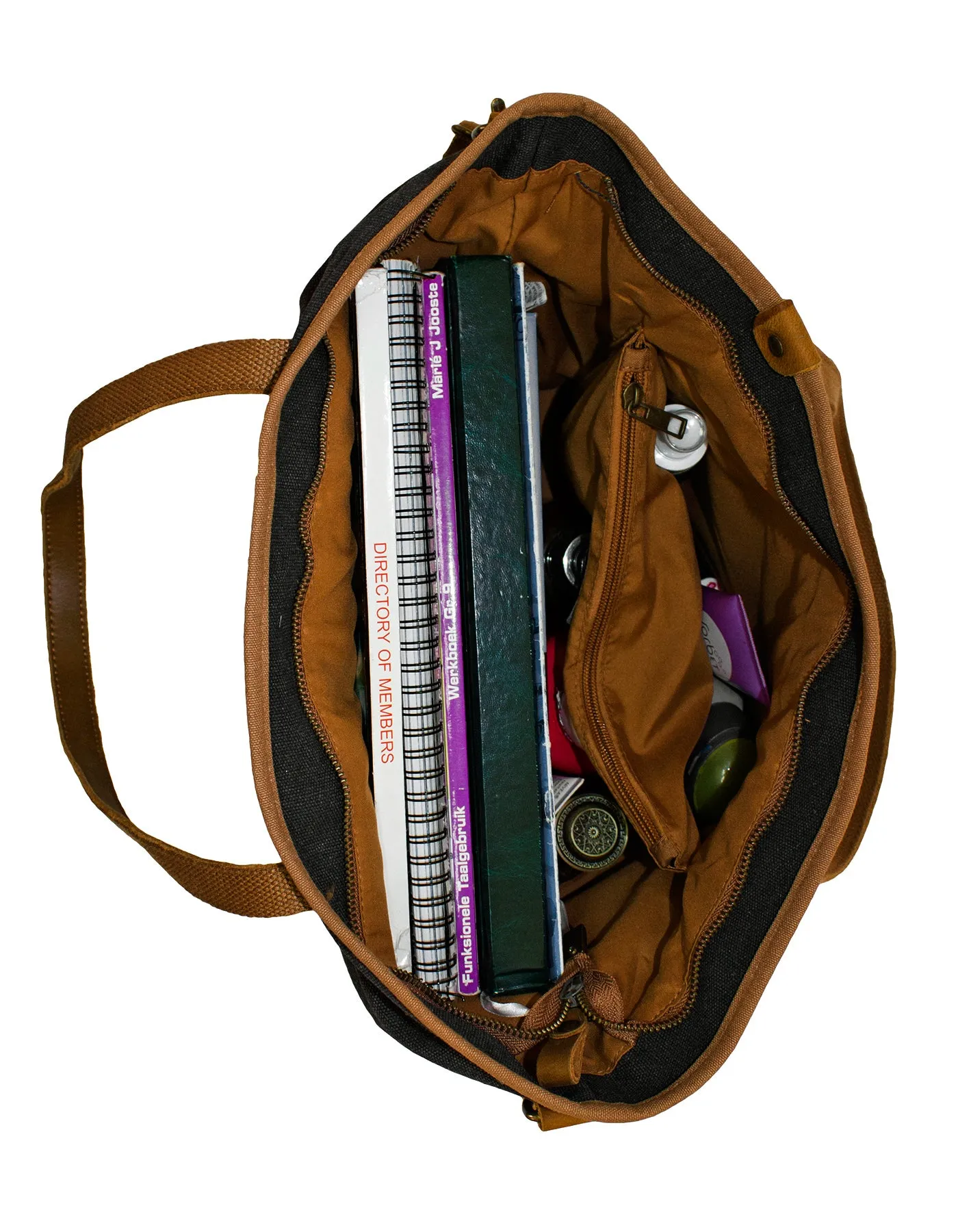 Fino SL-522 Canvas and Genuine Leather Shoulder Bag with Brass Hardware
