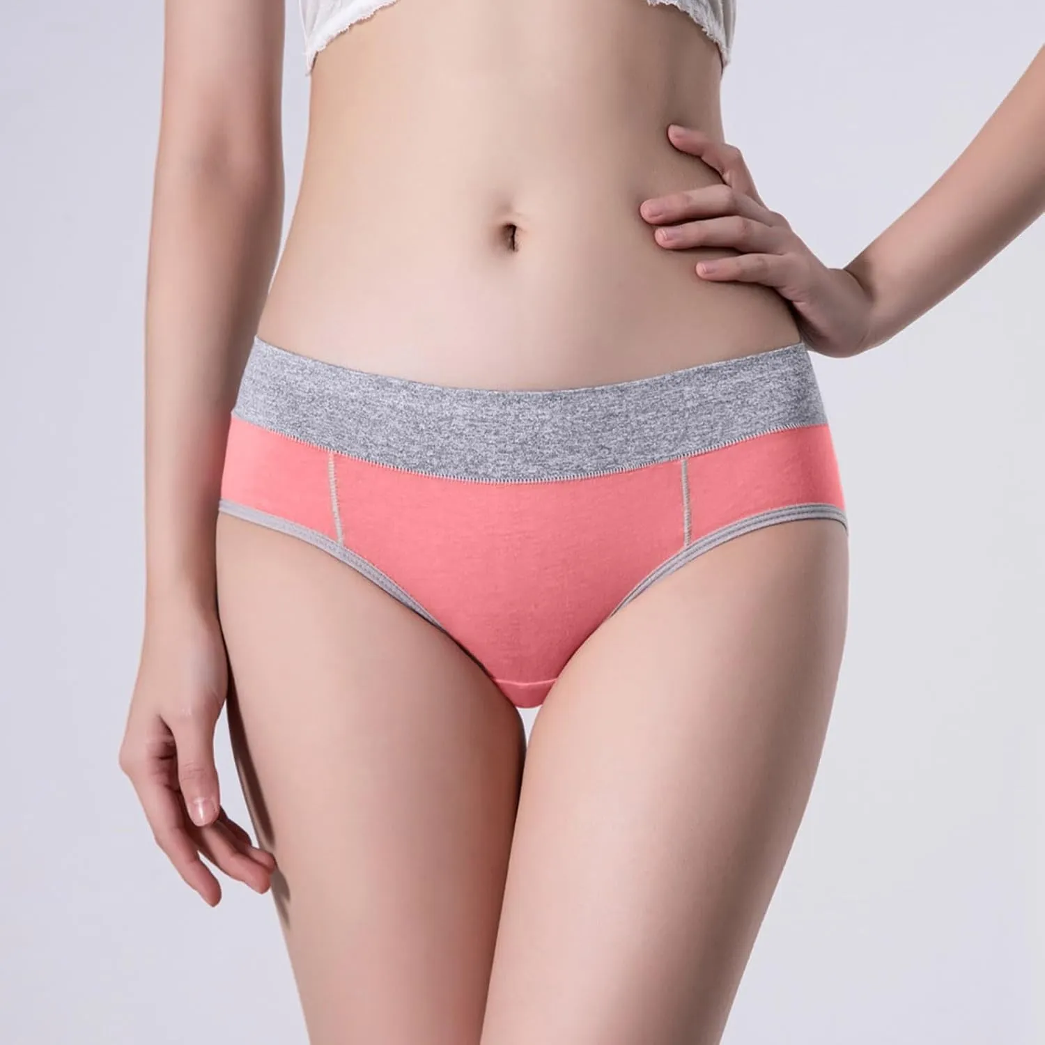 Franterd Hipster Panties for Women Color Block High Waist No Show Bikini Briefs Seamless Underwear Ladies Soft Stretch Briefs