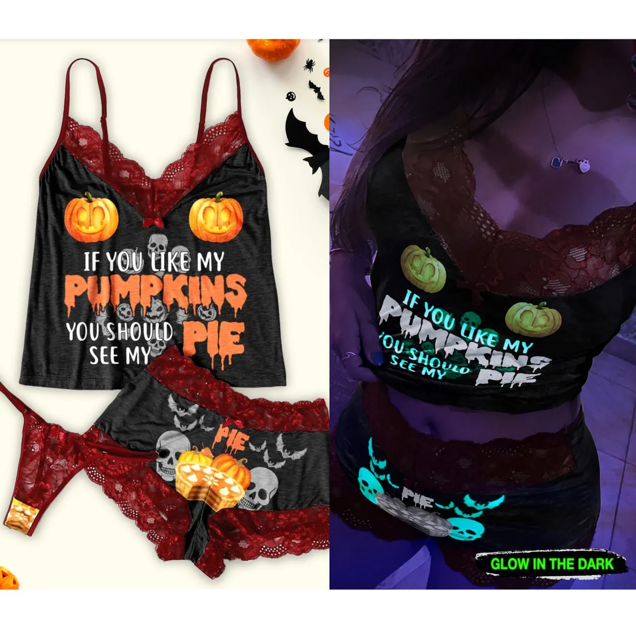 Funny Glowing Halloween Vibe Women's Pajama Sets