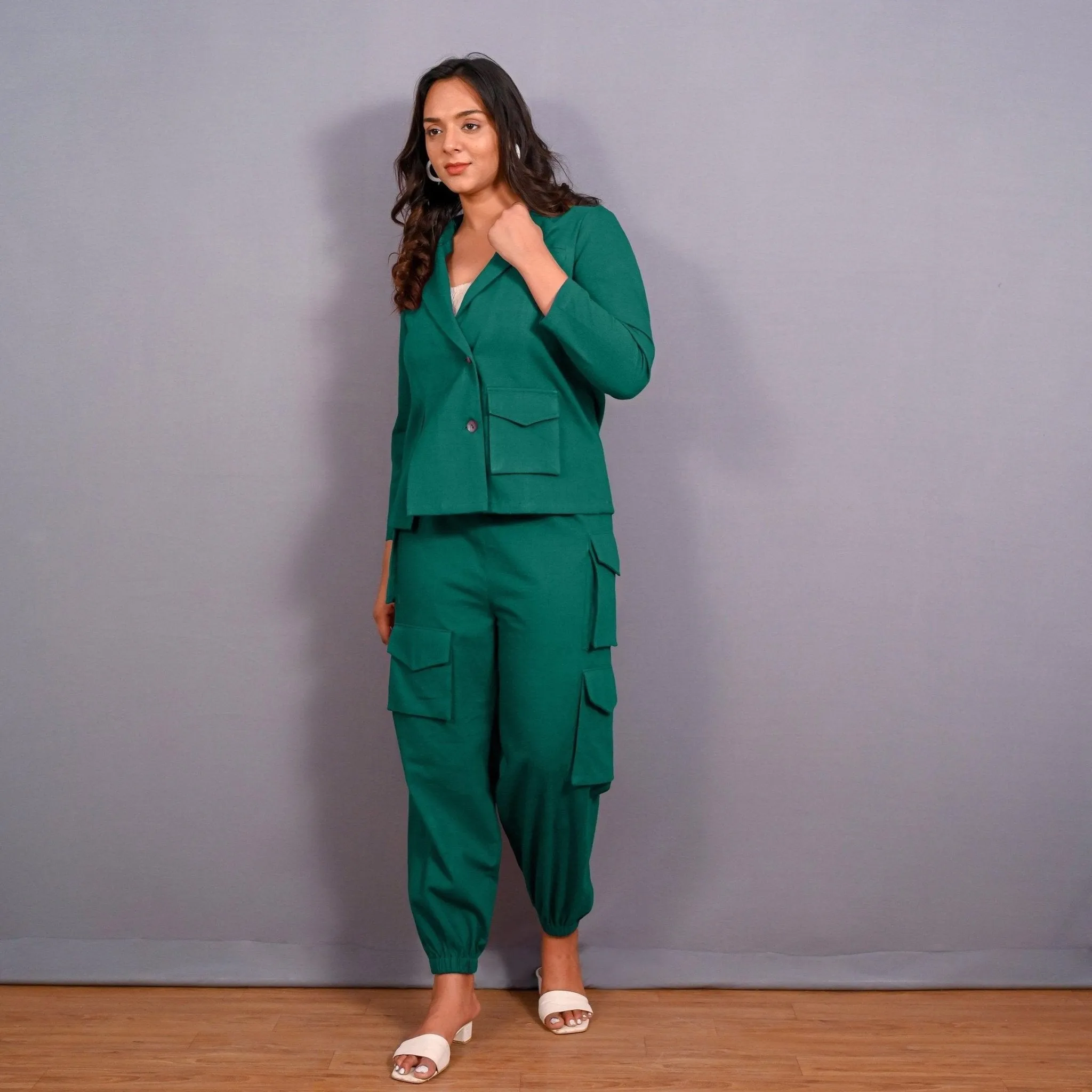Green Warm Cotton Flannel Elasticated Cargo Jogger Pant