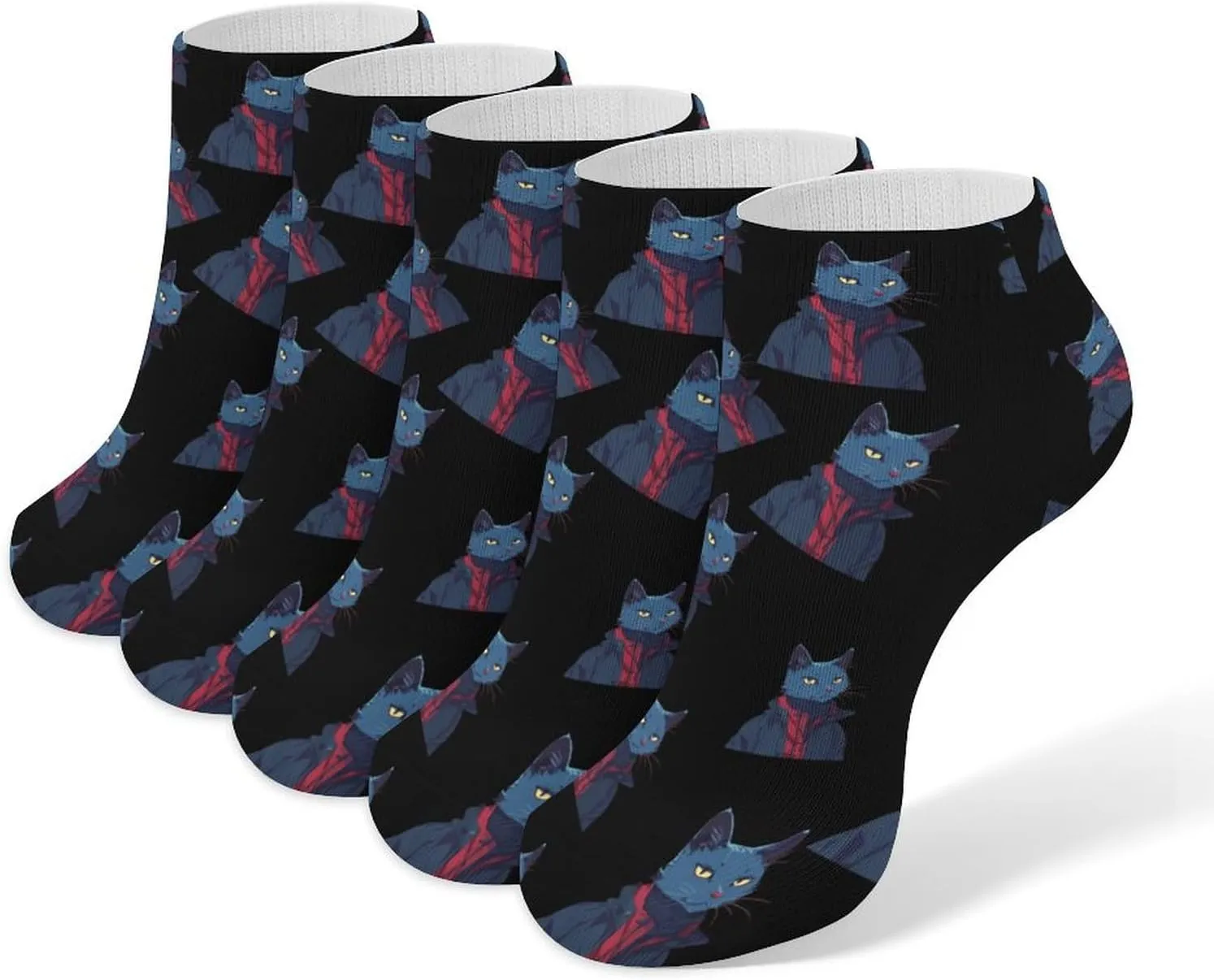 Handsome Meow Cat 5 Pairs Ankle Socks Low-Cut Non Slip Athletic Running Flat Sock for Men And Women