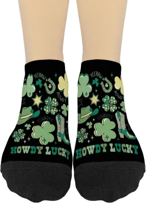Howdys Go Lucky Retros Western Irishs Shamrocks St Patrick's Day No Show Socks Women Low Cut Sock for Men's