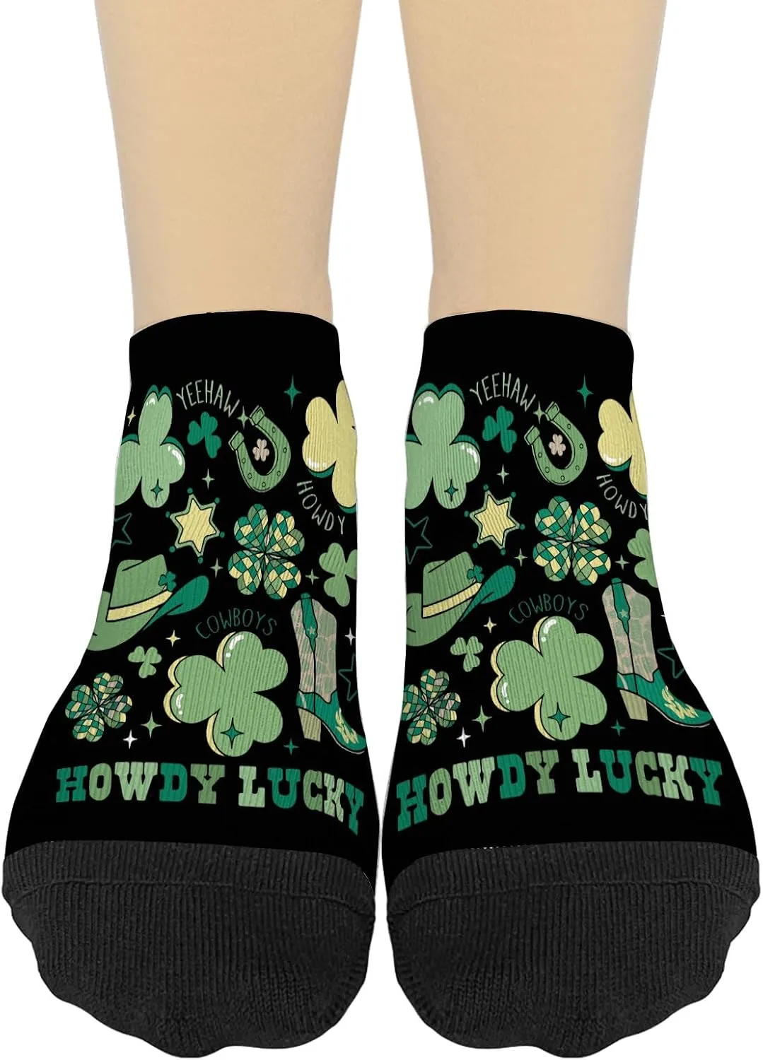 Howdys Go Lucky Retros Western Irishs Shamrocks St Patrick's Day No Show Socks Women Low Cut Sock for Men's