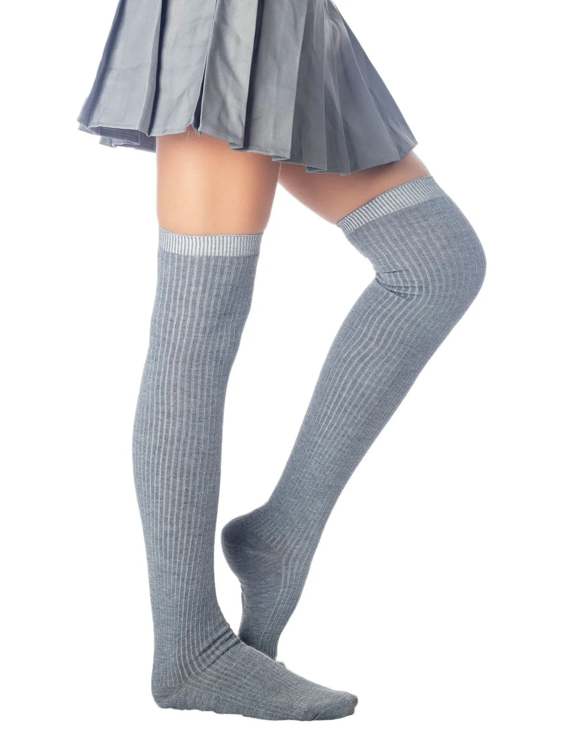 iB-iP Women's Plain Pattern Stylish Solid Color Hold-up Thigh High Long Socks