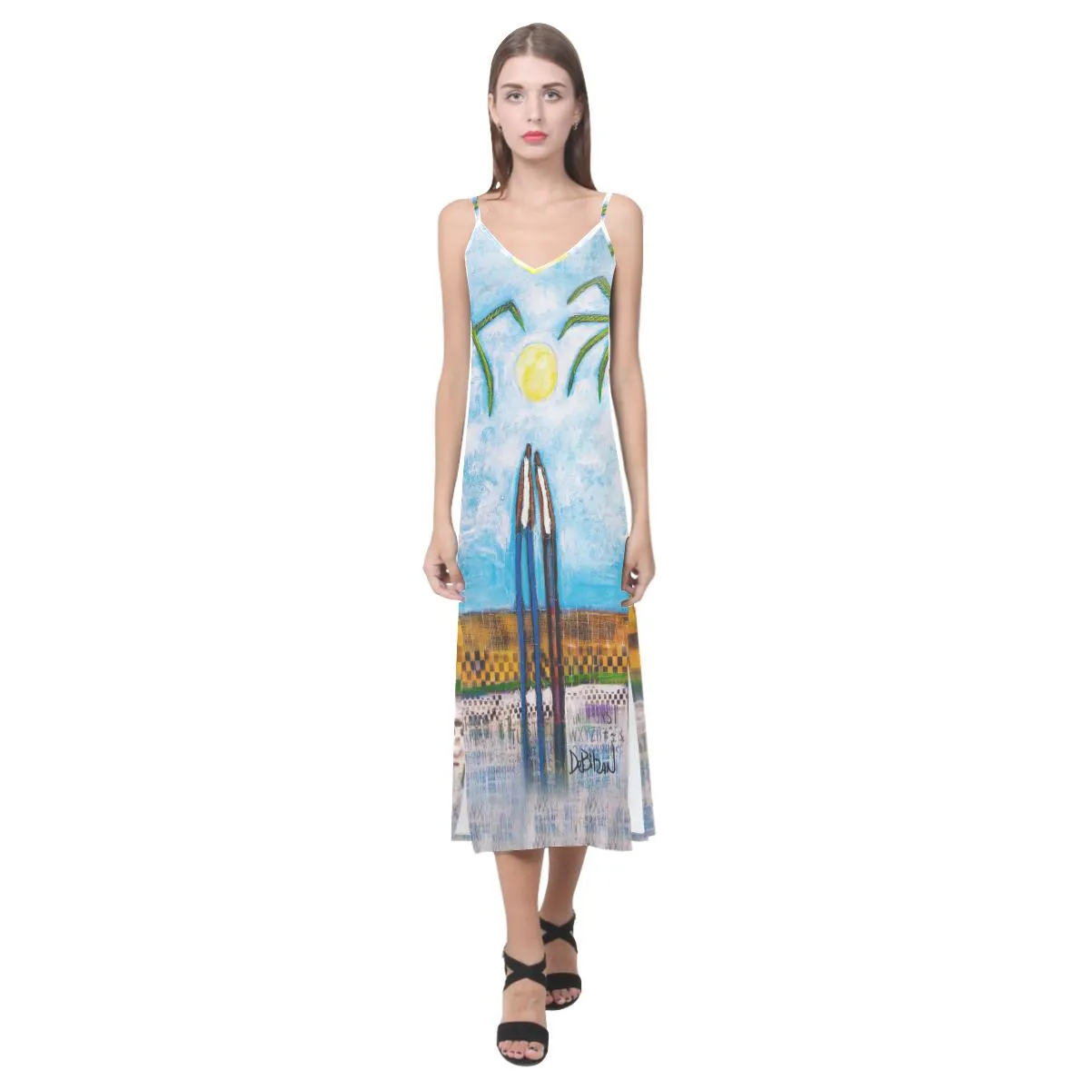 Island Romance V-Neck Open Fork Long Dress