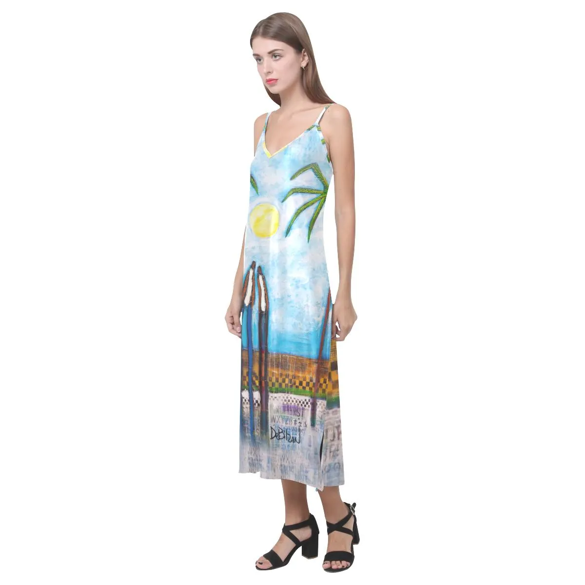 Island Romance V-Neck Open Fork Long Dress