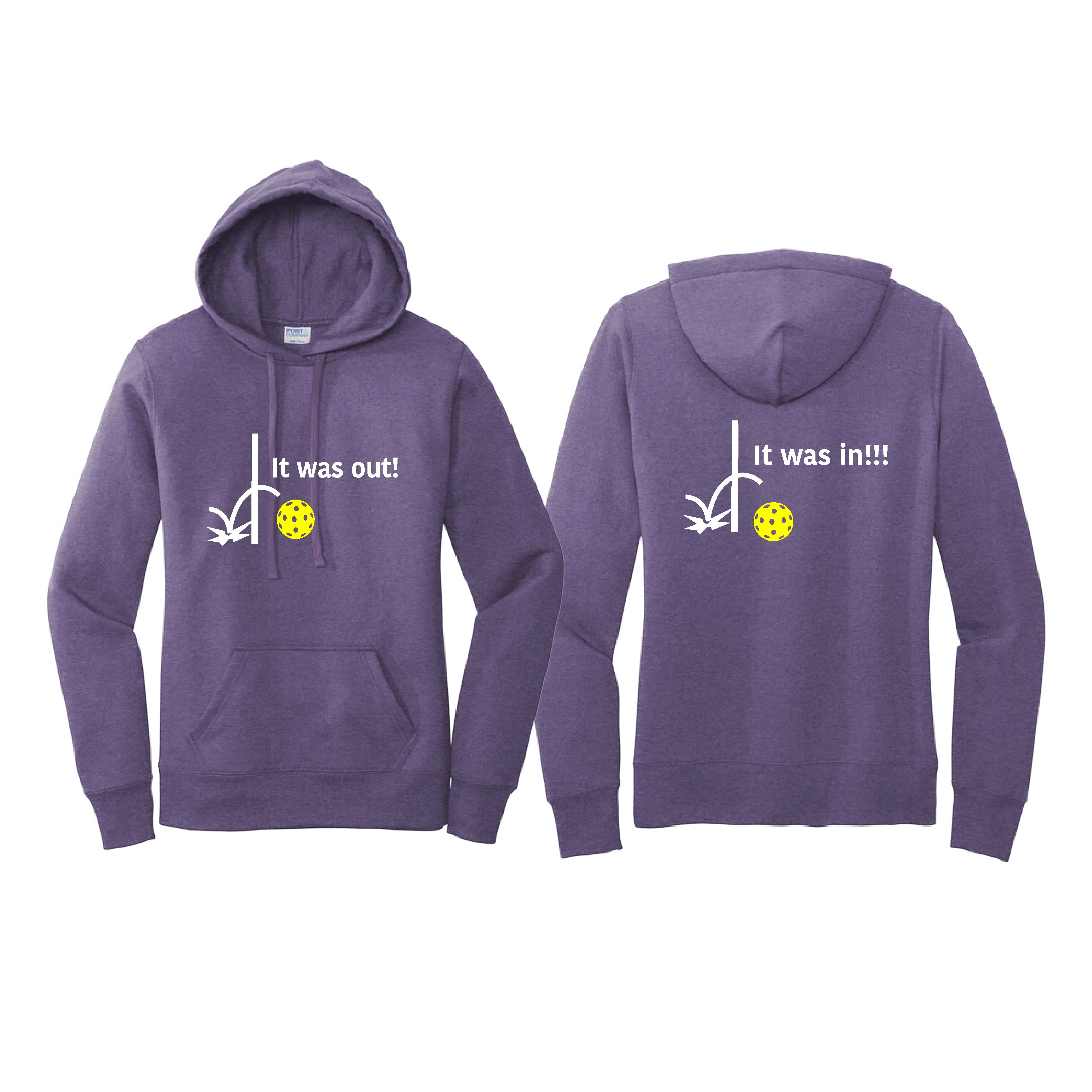 It Was Out! It Was In! (Pickleballs Red White Yellow) | Women’s Fitted Hoodie Pickleball Sweatshirt | 50% Cotton 50% Poly Fleece