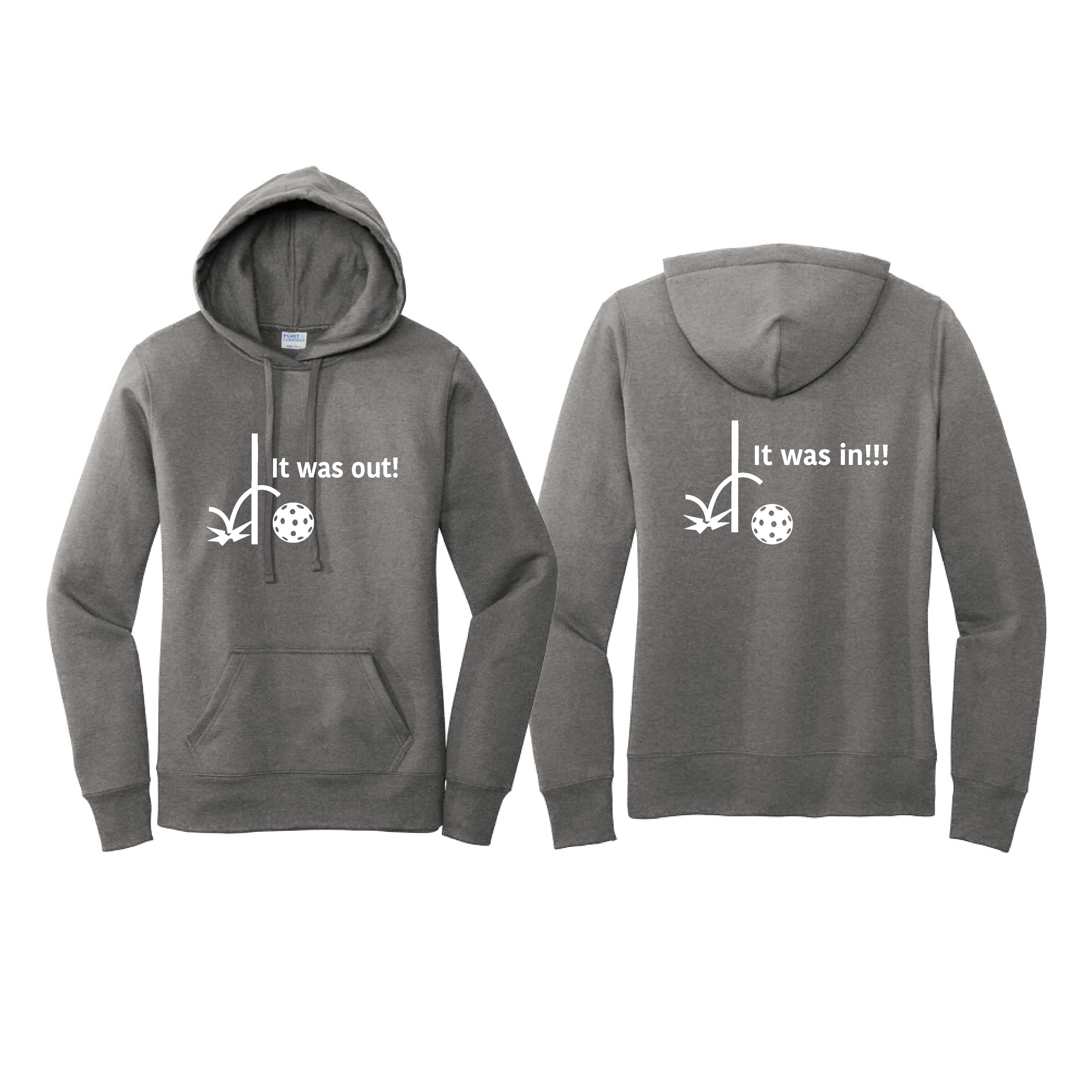 It Was Out! It Was In! (Pickleballs Red White Yellow) | Women’s Fitted Hoodie Pickleball Sweatshirt | 50% Cotton 50% Poly Fleece
