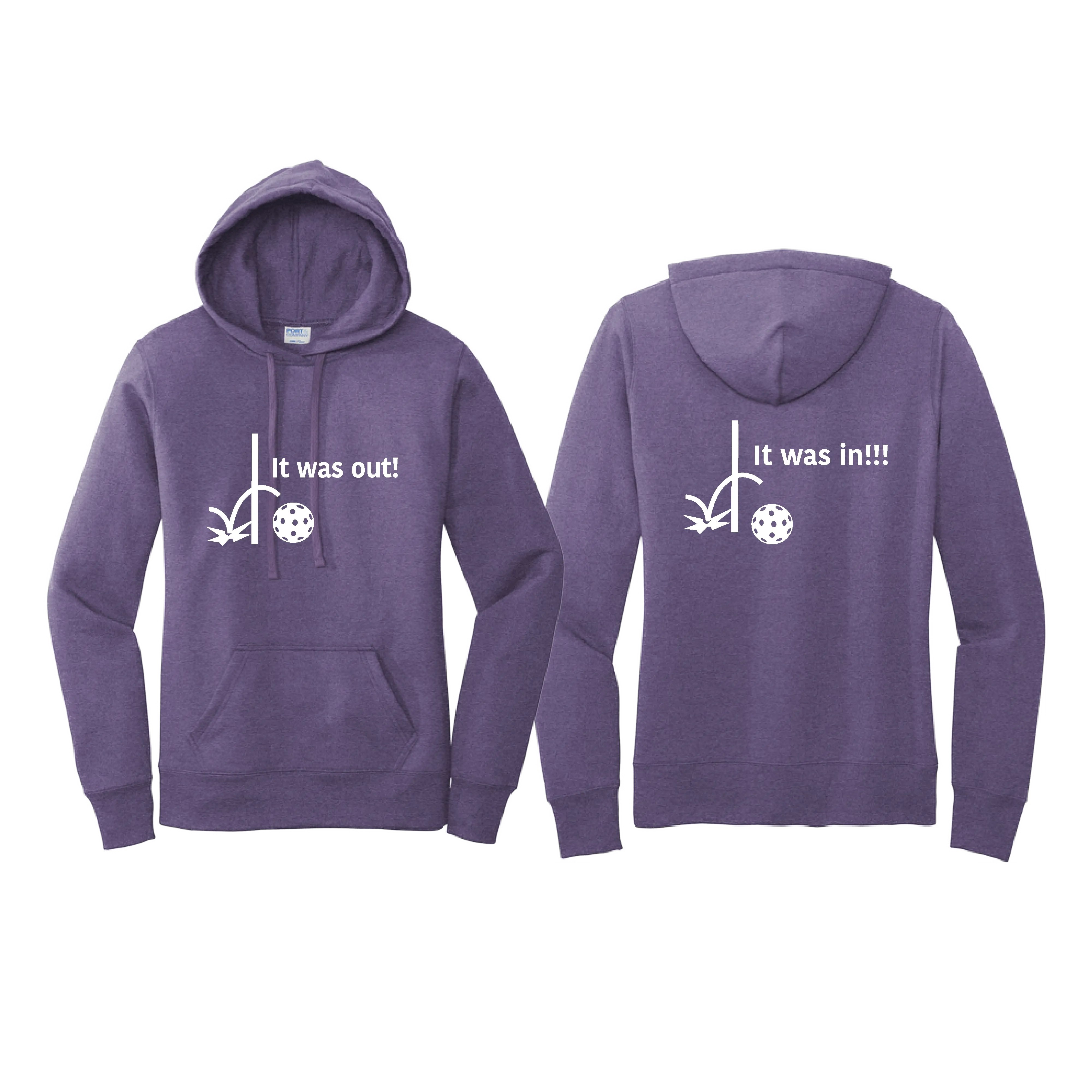 It Was Out! It Was In! (Pickleballs Red White Yellow) | Women’s Fitted Hoodie Pickleball Sweatshirt | 50% Cotton 50% Poly Fleece
