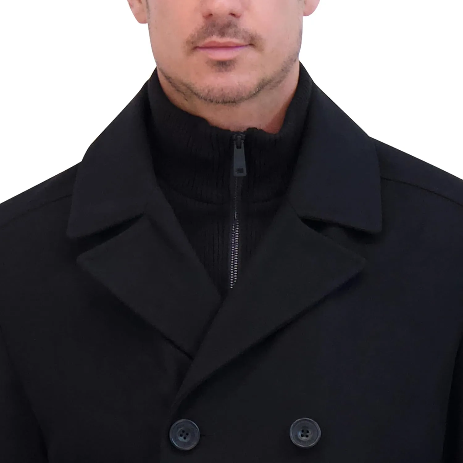 Kenneth Cole Men's Double Breasted Bib Peacoat