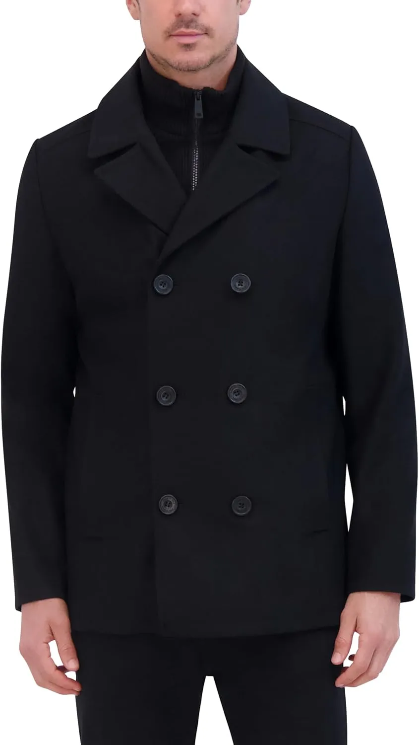 Kenneth Cole Men's Double Breasted Bib Peacoat