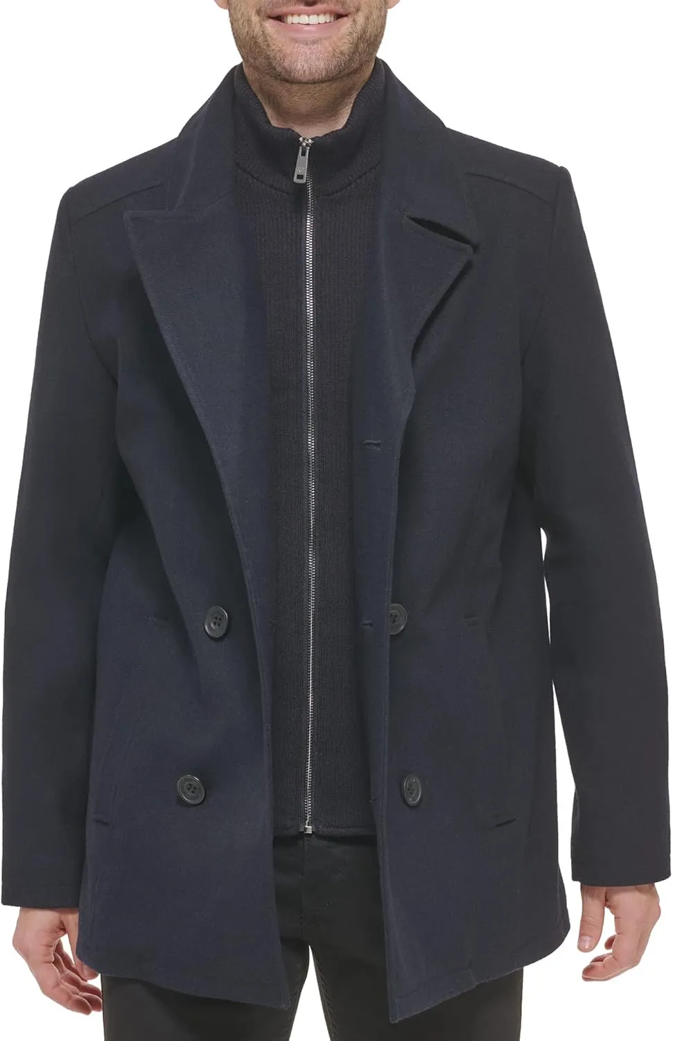 Kenneth Cole Men's Double Breasted Bib Peacoat