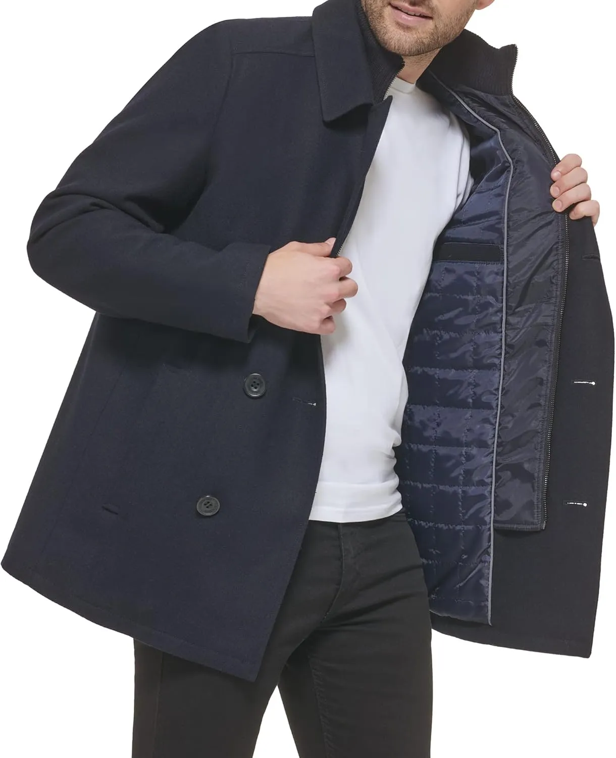 Kenneth Cole Men's Double Breasted Bib Peacoat