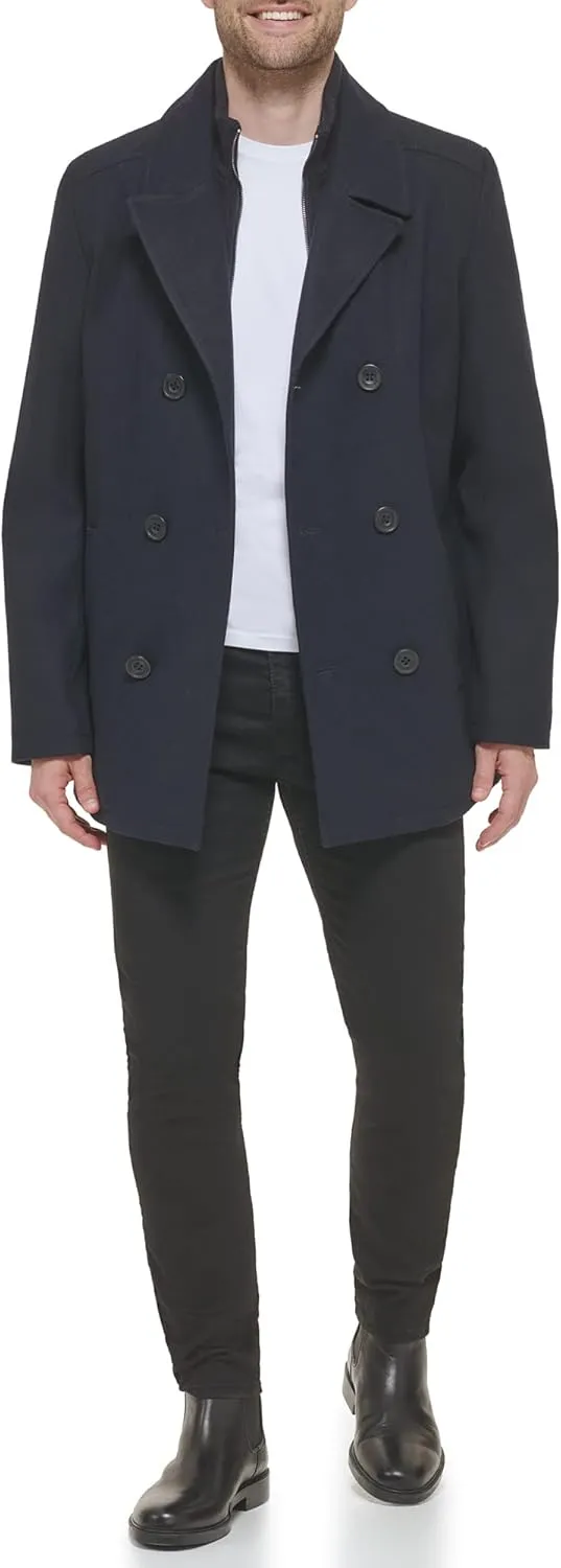 Kenneth Cole Men's Double Breasted Bib Peacoat