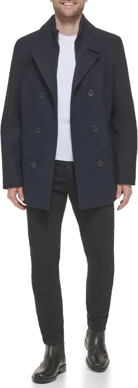 Kenneth Cole Men's Double Breasted Bib Peacoat
