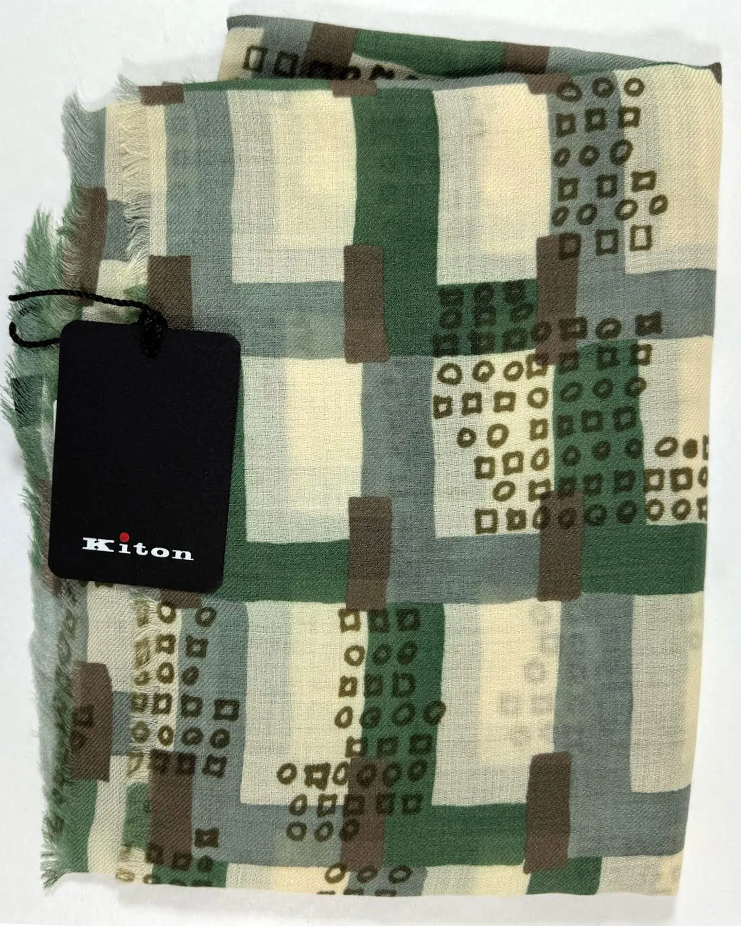 Kiton Cashmere Scarf Green Gray White Design SALE
