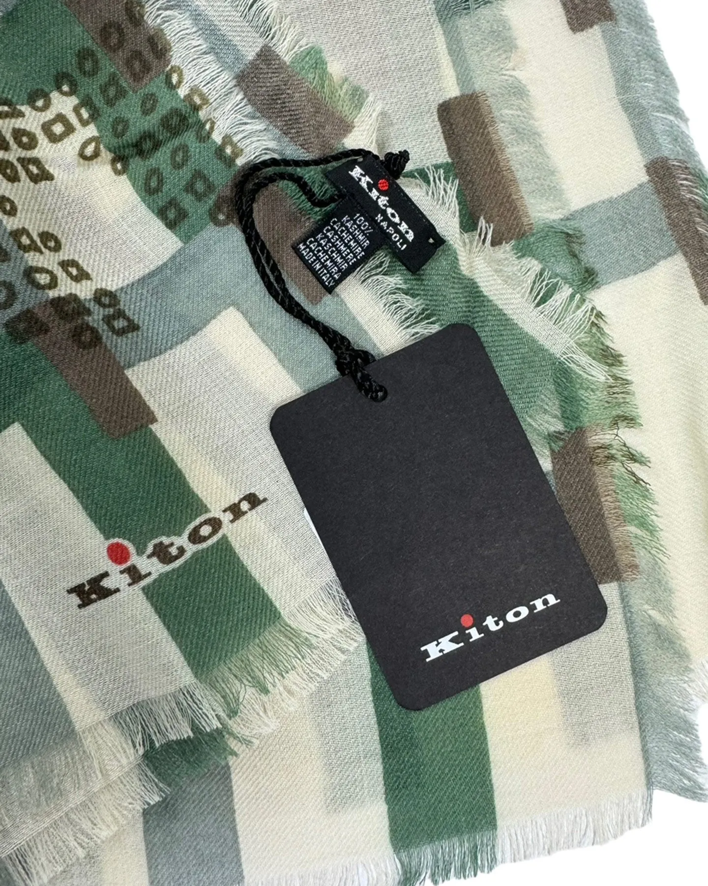 Kiton Cashmere Scarf Green Gray White Design SALE