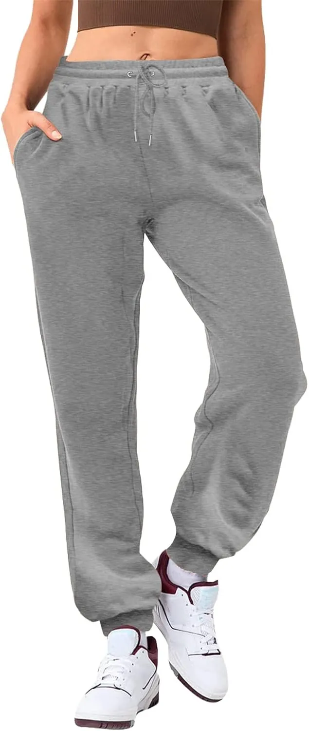 Ladies Solid Color Drawstring Elastic Waist Casual Loose Foot Fleece Sweatpants Pant Suits for Women Plaid Pants Casual