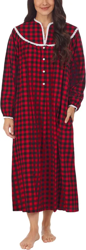 Lanz of Salzburg 50" Classic Open Neck Dress color Black/Red Buffalo Check