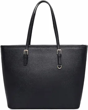 Large plain black women's shoulder handbag with zip for school, work, travel | Faux leather tote Handbags with compartments by Rustique Designs