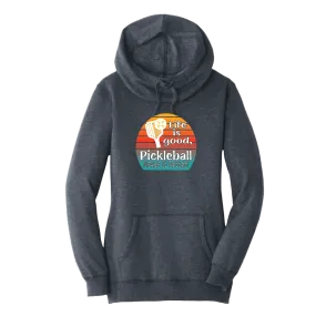 Life is Good Pickleball Makes it Better | Women’s Cowl-Neck Hoodie Pickleball Sweatshirt | 55% Cotton 45% Poly Fleece