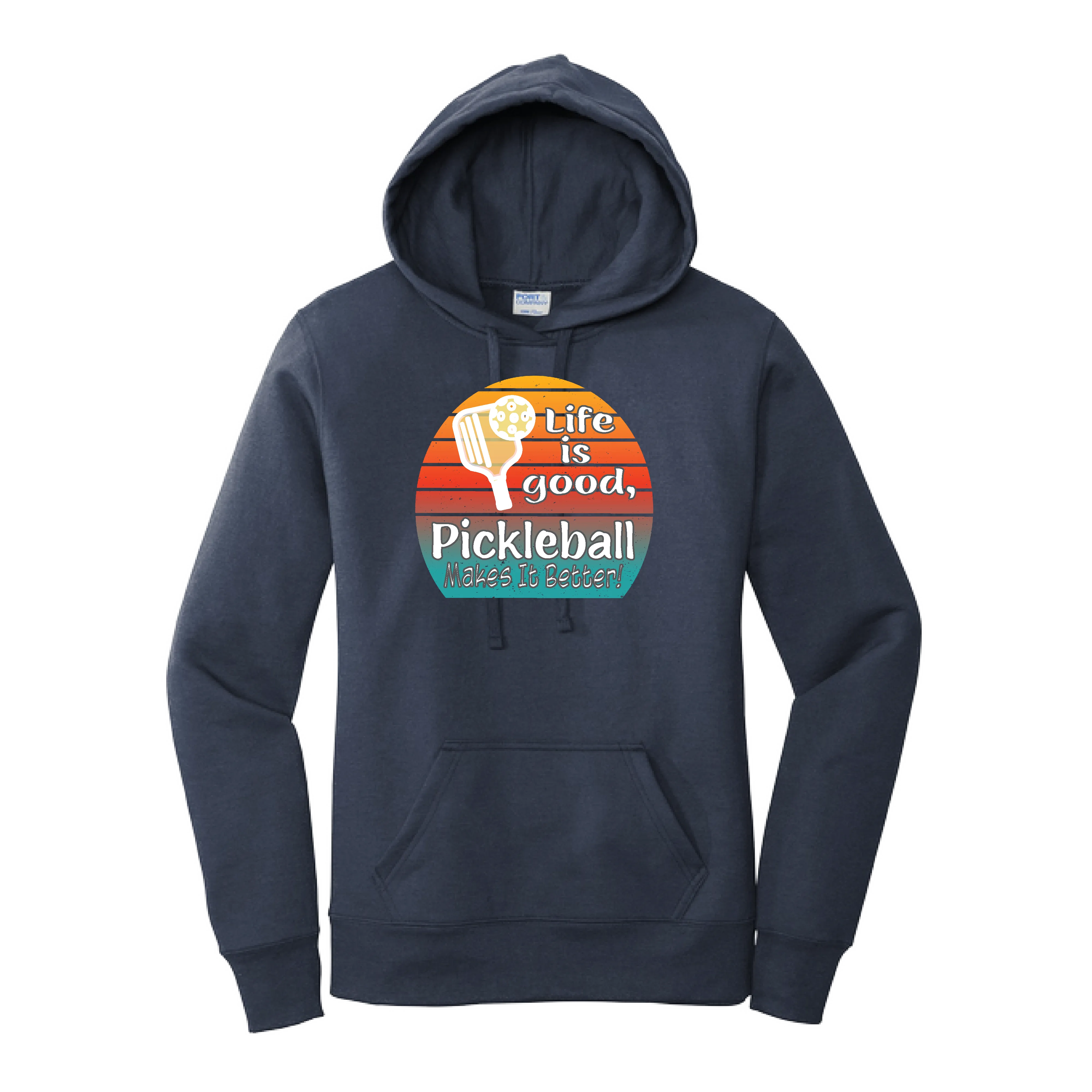 Life is Good Pickleball Makes it Better | Women’s Fitted Hoodie Pickleball Sweatshirt | 50% Cotton 50% Poly Fleece