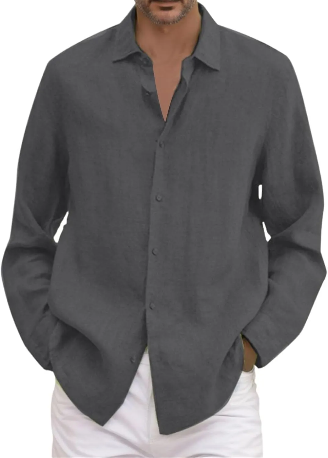 Linen Shirts for Men, Long Sleeve Button Down T-Shirts, 2025 Summer Beach Shirts, Casual Hawaiian Vacation Blouse Tops