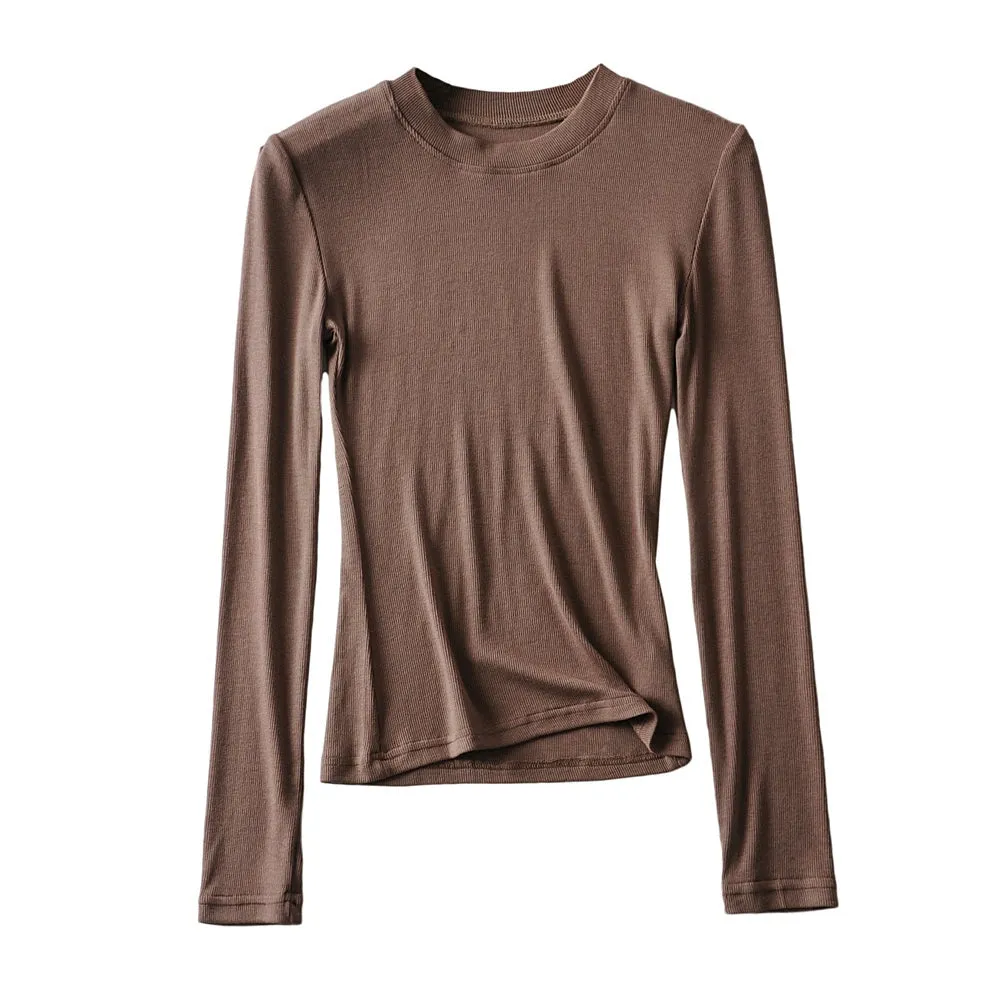 Long Sleeve Slim-Fit T-shirt with Round Neck