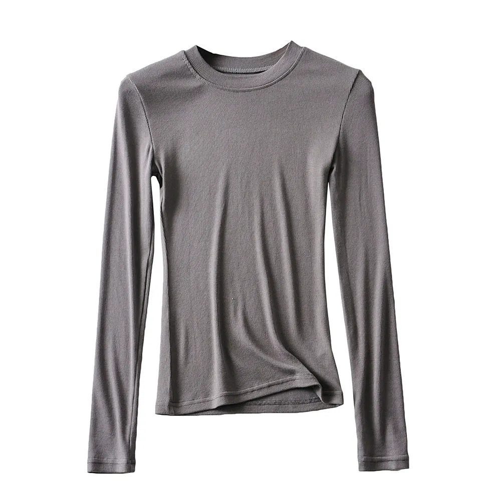 Long Sleeve Slim-Fit T-shirt with Round Neck