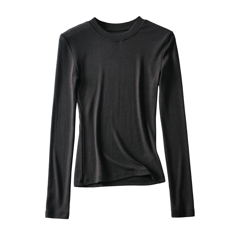 Long Sleeve Slim-Fit T-shirt with Round Neck