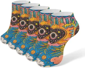 Love Heart Sun Eyes Stars Graffiti 5 Pairs Ankle Socks Low-Cut Non Slip Athletic Running Flat Sock for Men And Women