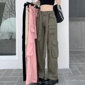 Luexco Women's Multi pocket Cargo Pants Loose Fit Straight Leg