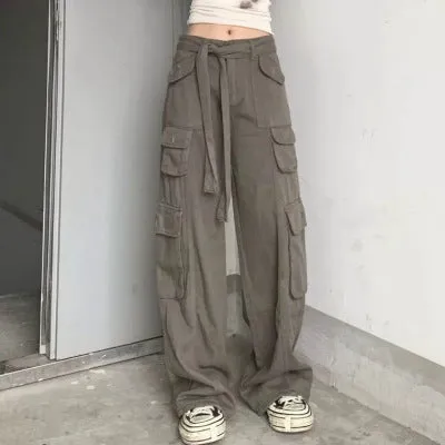 Luexco Women's Multi pocket Cargo Pants Loose Fit Straight Leg